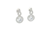 Earrings with Circle and Teardrop Motif with Cubic Zirconia in Sterling Silver