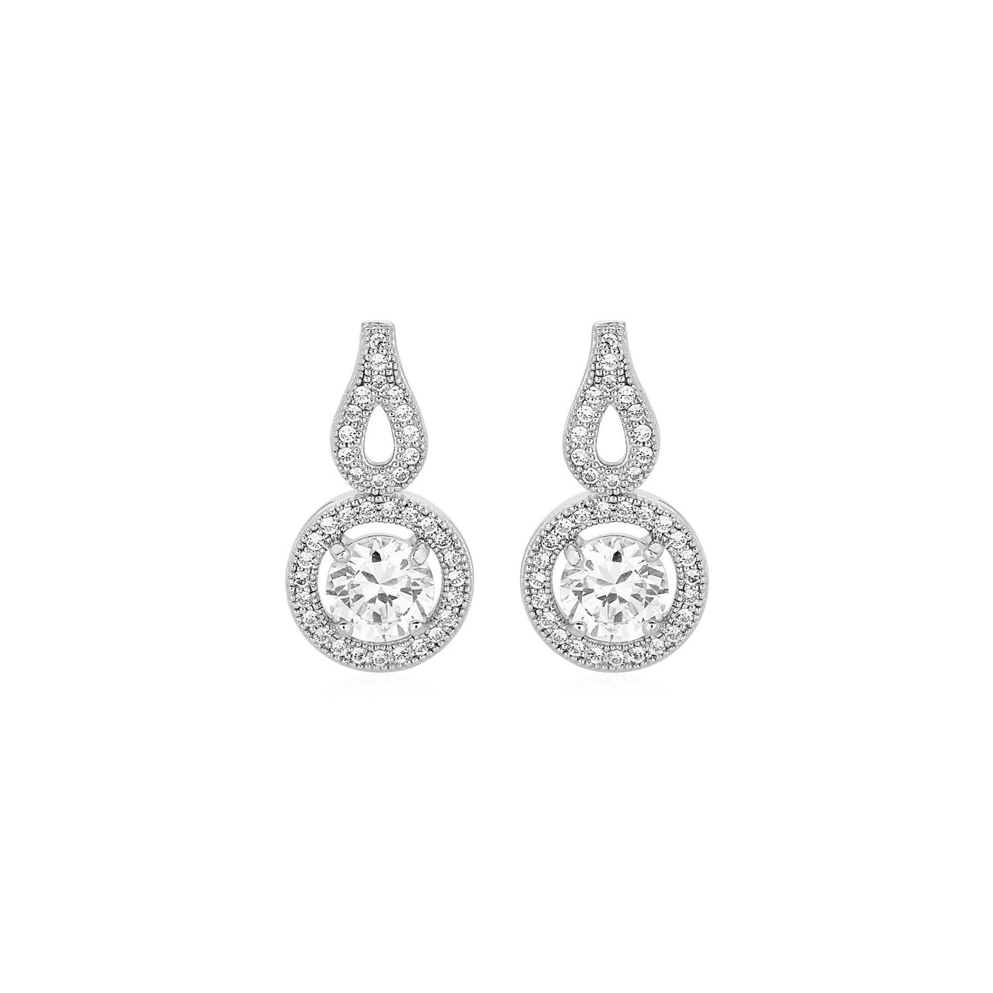 Earrings with Circle and Teardrop Motif with Cubic Zirconia in Sterling Silver