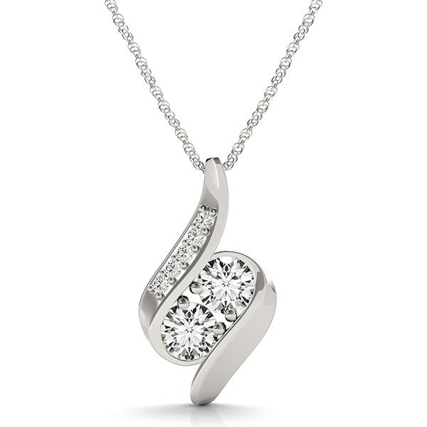 14k White Gold Two Stone Curved Style Diamond Pendant (3/4 cttw)