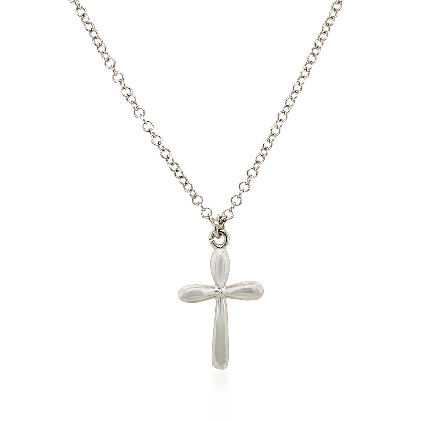 Sterling Silver Polished Rounded Cross Necklace