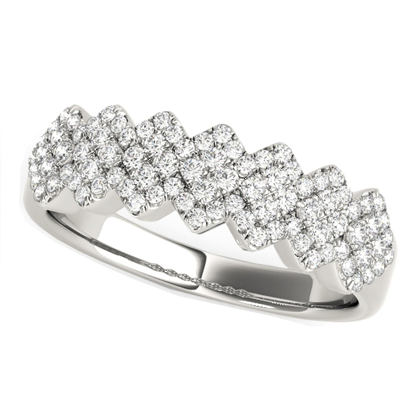 Diamond Studded Wide Multi-Diagonal Pattern Ring in 14k White Gold (5/8 cttw)