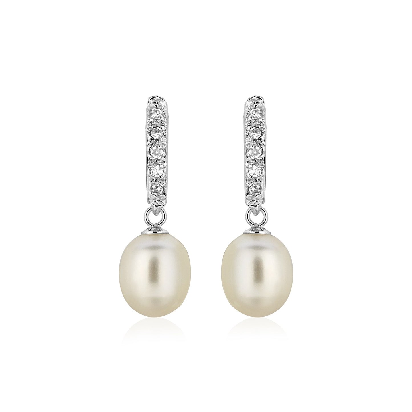 Sterling Silver Earrings with Freshwater Pearls and Cubic Zirconias