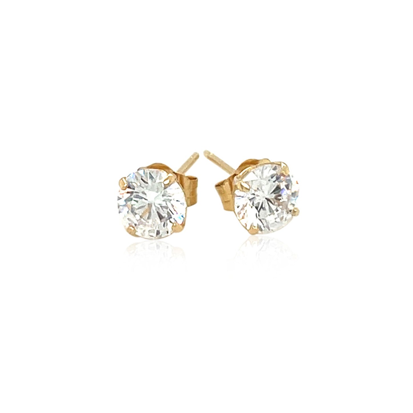 14k Yellow Gold Stud Earrings with White Hue Faceted Cubic Zirconia