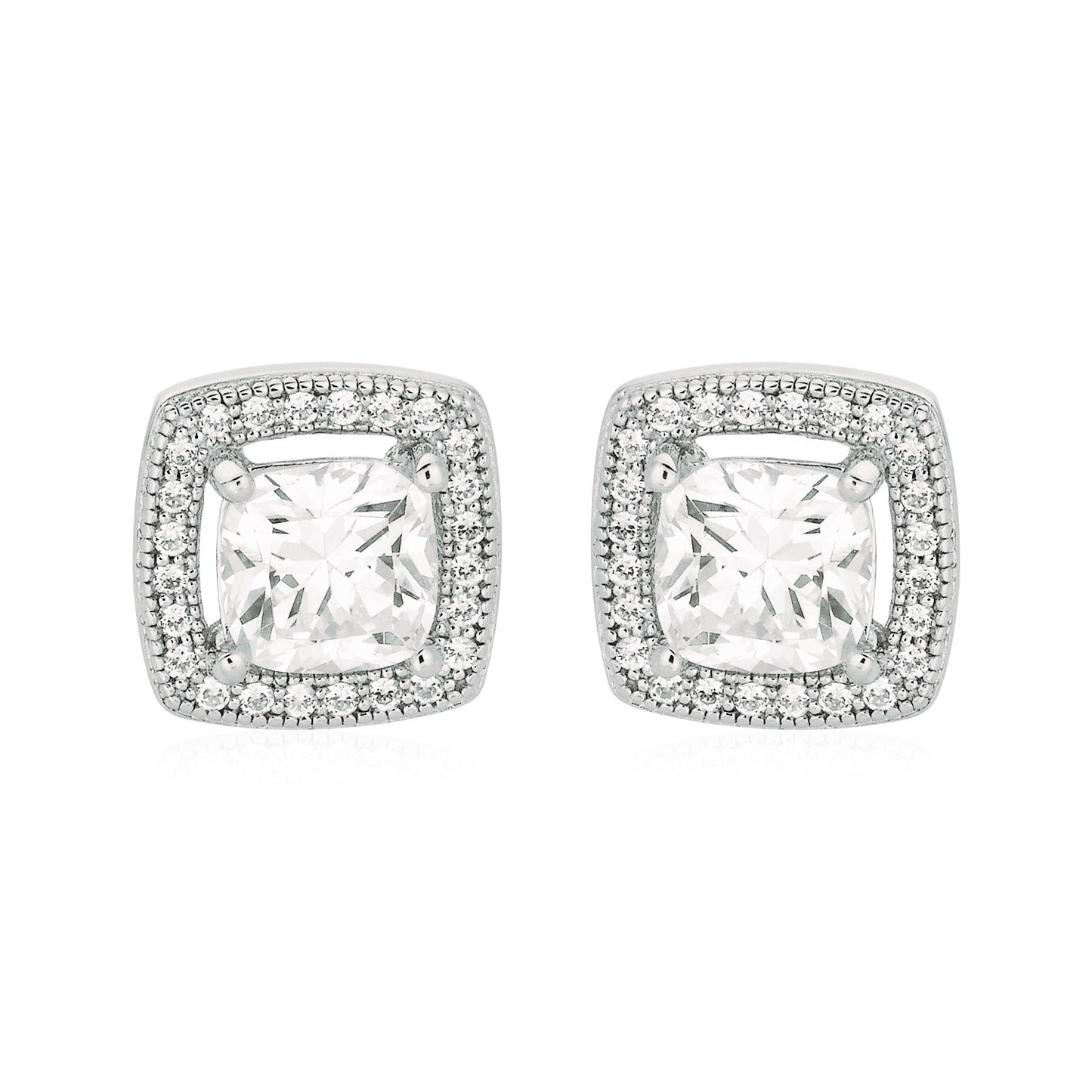 Cushion Earrings with Cubic Zirconia in Sterling Silver